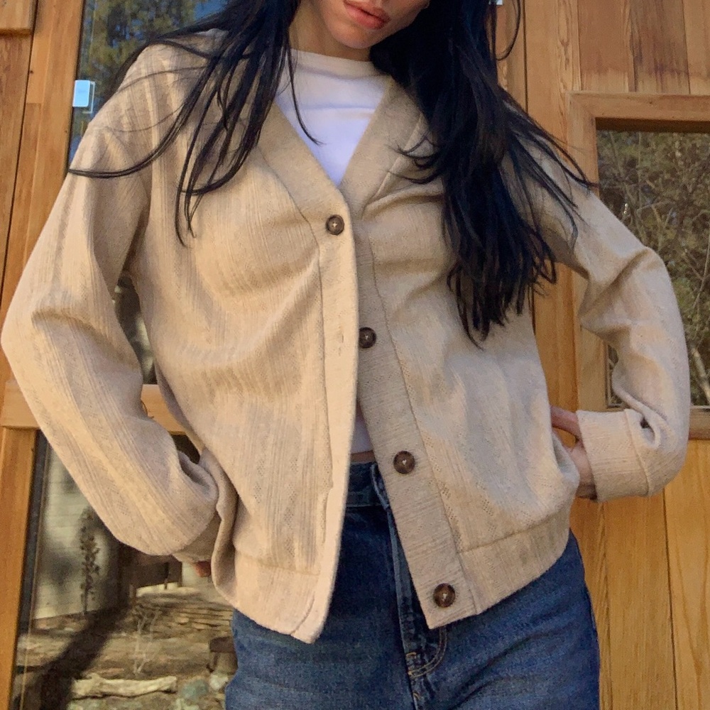 Cozy Beige Pointelle Button Down Cardigan